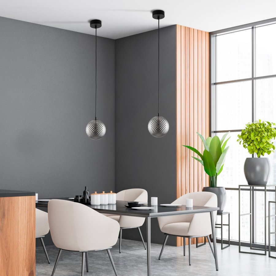 TK Elena loftlampe, rund - grafit glas og sort metal