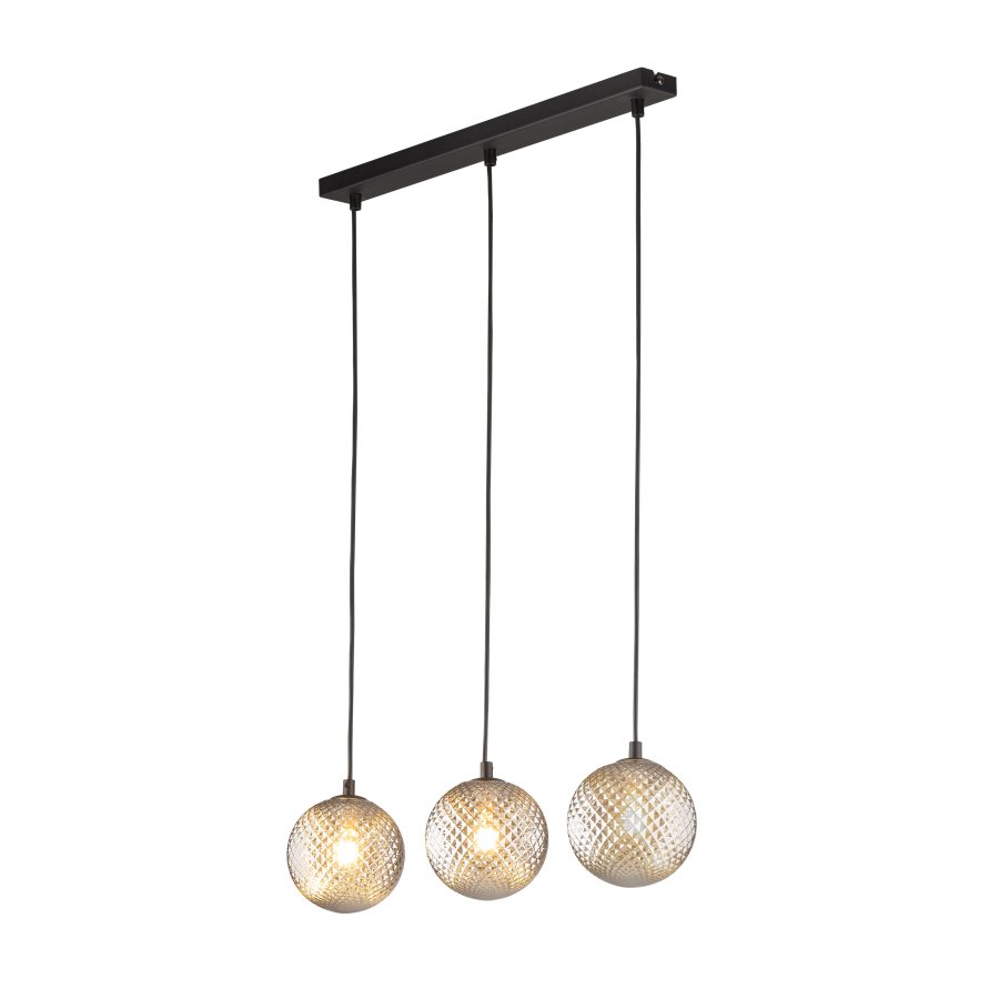 TK Elena loftlampe, m. 3 skrme - grafit glas og sort metal