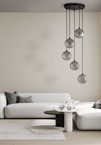   TK  TK Elena loftlampe, m. 5 skrme - grafit glas og sort metal