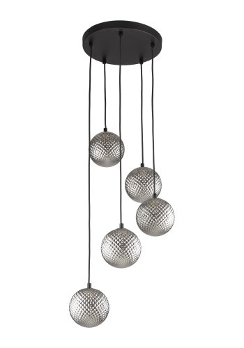   TK  TK Elena loftlampe, m. 5 skrme - grafit glas og sort metal
