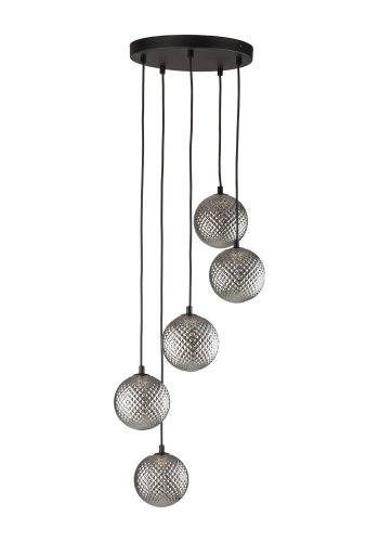   TK  TK Elena loftlampe, m. 5 skrme - grafit glas og sort metal