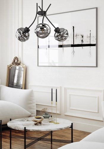 TK Zulia loftlampe, m. 3 skrme - glas og sort metal