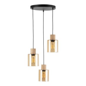 TK Orson loftlampe, m. 3 skrme - glas og tr