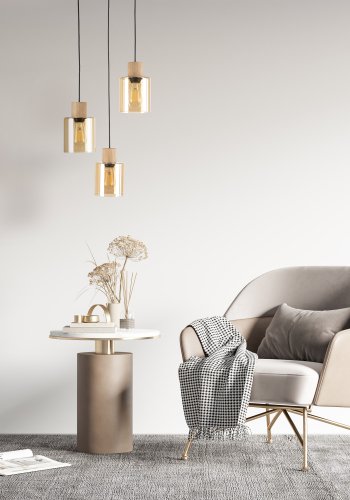 TK Orson loftlampe, m. 3 skrme - glas og tr