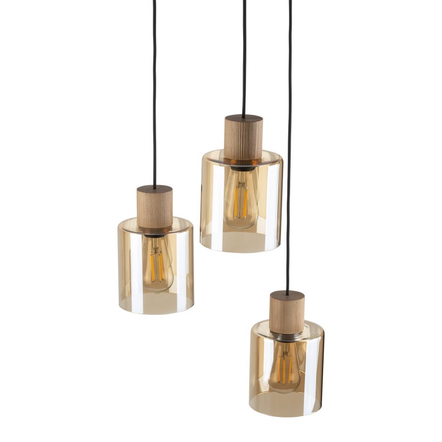 TK Orson loftlampe, m. 3 skrme - glas og tr