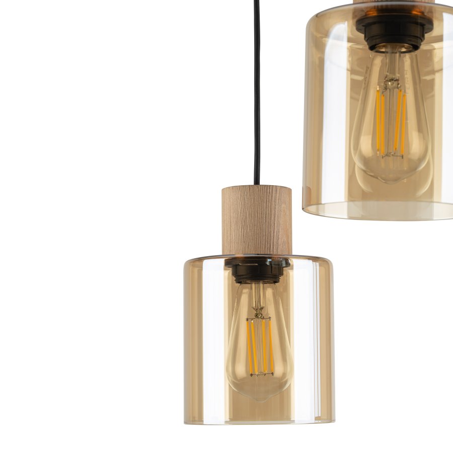 TK Orson loftlampe, m. 3 skrme - glas og tr