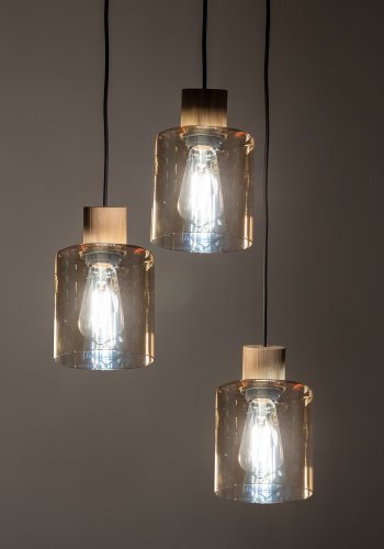 TK Orson loftlampe, m. 3 skrme - glas og tr