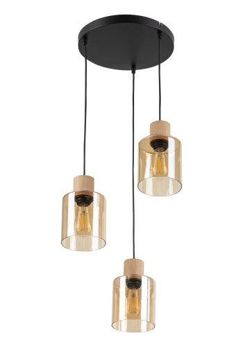 TK Orson loftlampe, m. 3 skrme - glas og tr