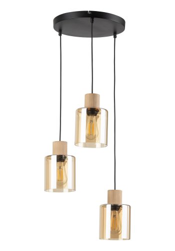 TK Orson loftlampe, m. 3 skrme - glas og tr