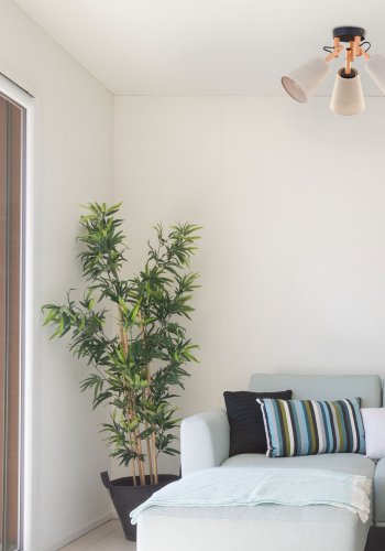 TK Vaio loftlampe, m. 3 skrme - natur hr stof, tr og metal