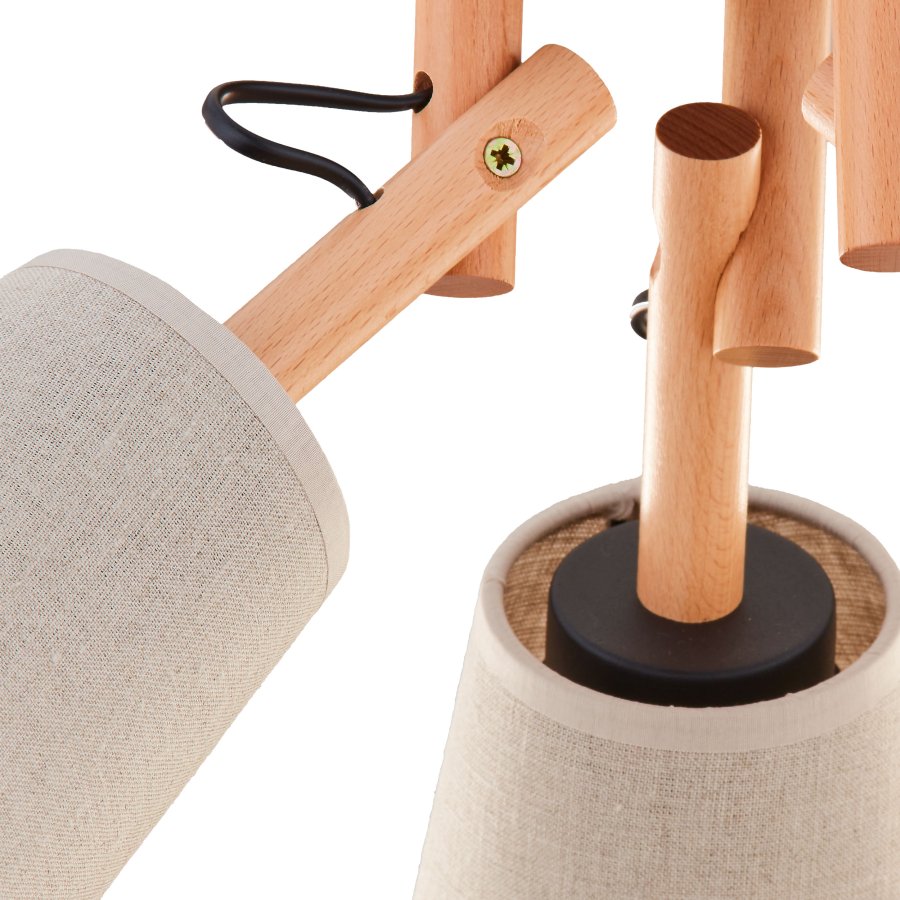 TK Vaio loftlampe, m. 3 skrme - natur hr stof, tr og metal