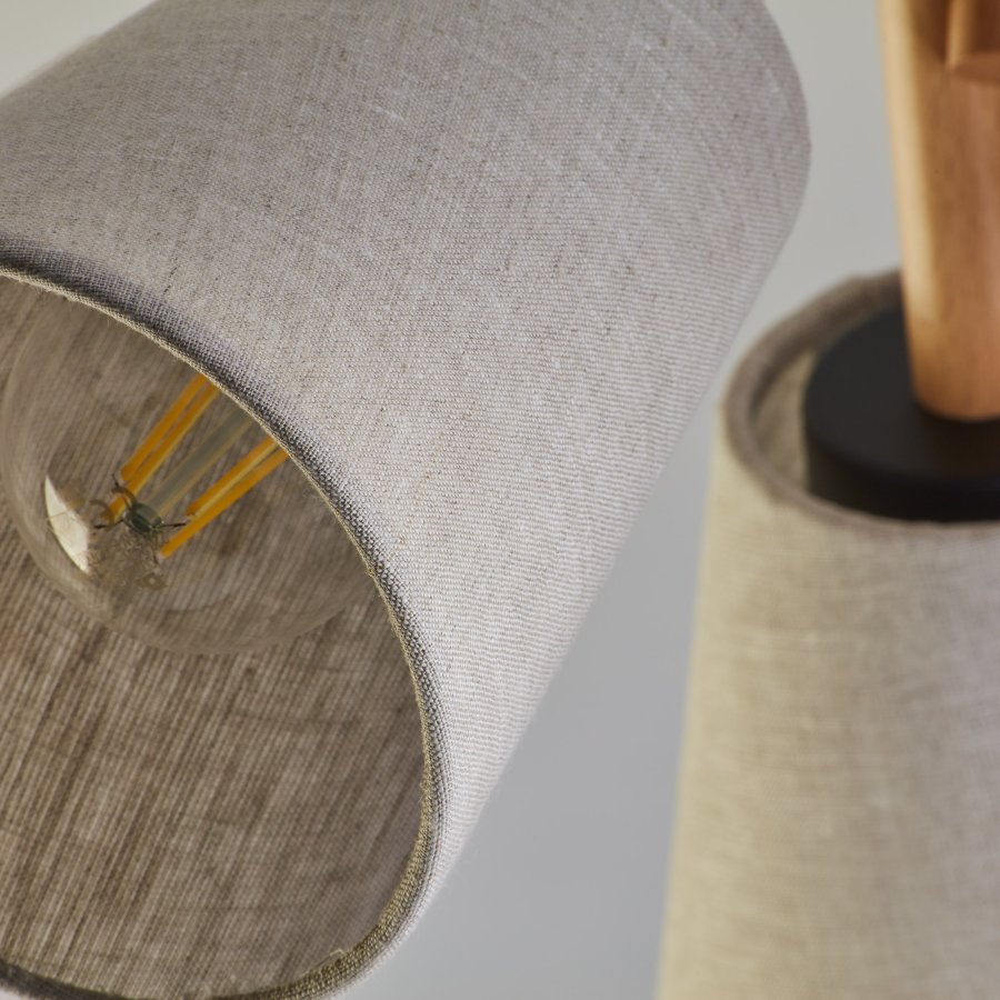 TK Vaio loftlampe, m. 3 skrme - natur hr stof, tr og metal