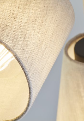 TK Vaio loftlampe, m. 3 skrme - natur hr stof, tr og metal