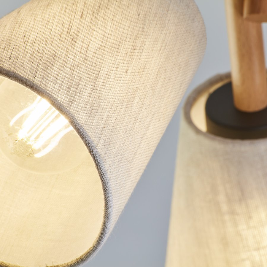 TK Vaio loftlampe, m. 3 skrme - natur hr stof, tr og metal