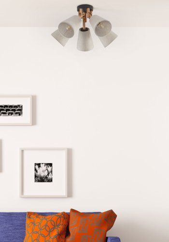 TK Vaio loftlampe, m. 5 skrme - natur hr stof, tr og metal