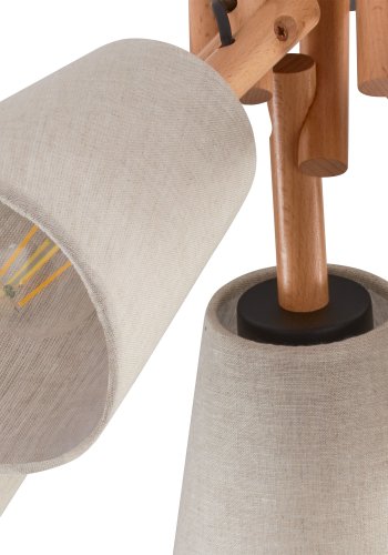 TK Vaio loftlampe, m. 5 skrme - natur hr stof, tr og metal