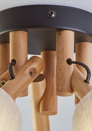 TK Vaio loftlampe, m. 5 skrme - natur hr stof, tr og metal