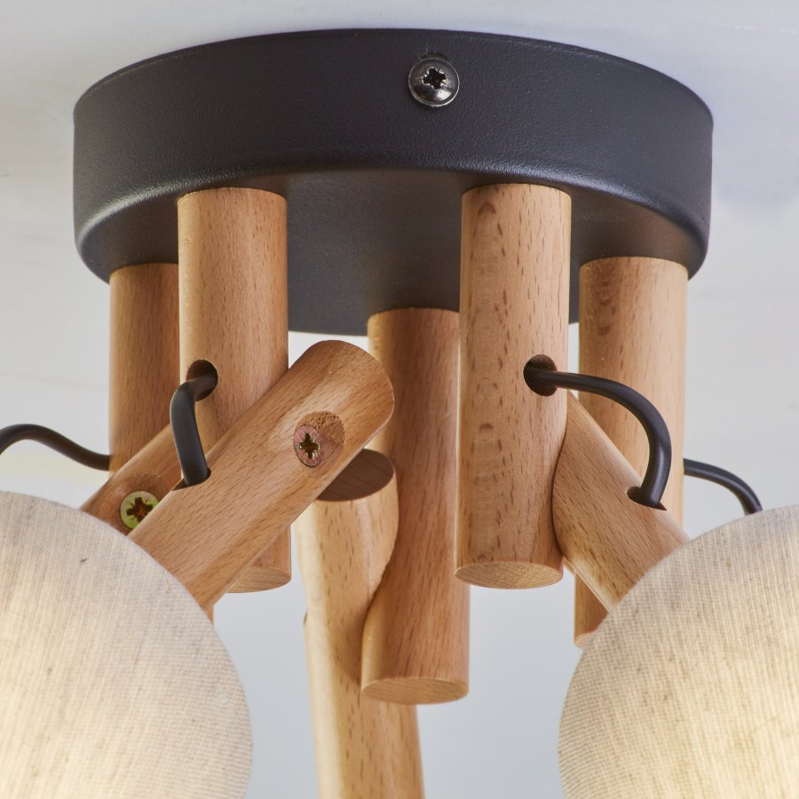 TK Vaio loftlampe, m. 5 skrme - natur hr stof, tr og metal