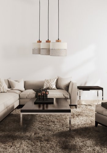 TK Eco loftlampe, med 3 skrme - natur stof og natur fyrretr