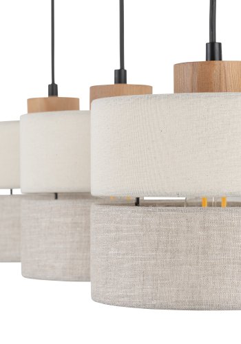 TK Eco loftlampe, med 3 skrme - natur stof og natur fyrretr