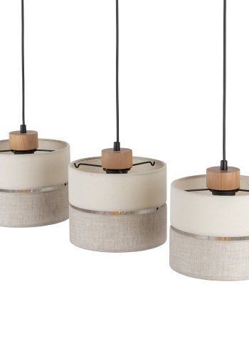 TK Eco loftlampe, med 3 skrme - natur stof og natur fyrretr