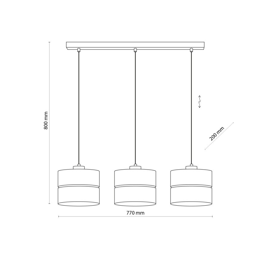 TK Eco loftlampe, med 3 skrme - natur stof og natur fyrretr