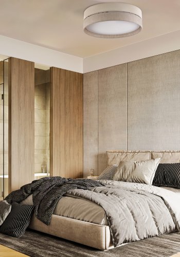 TK Eco loftlampe, rund - natur stof og hvid metal