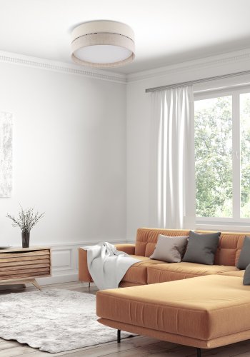 TK Eco loftlampe 450, rund - natur stof og hvid metal