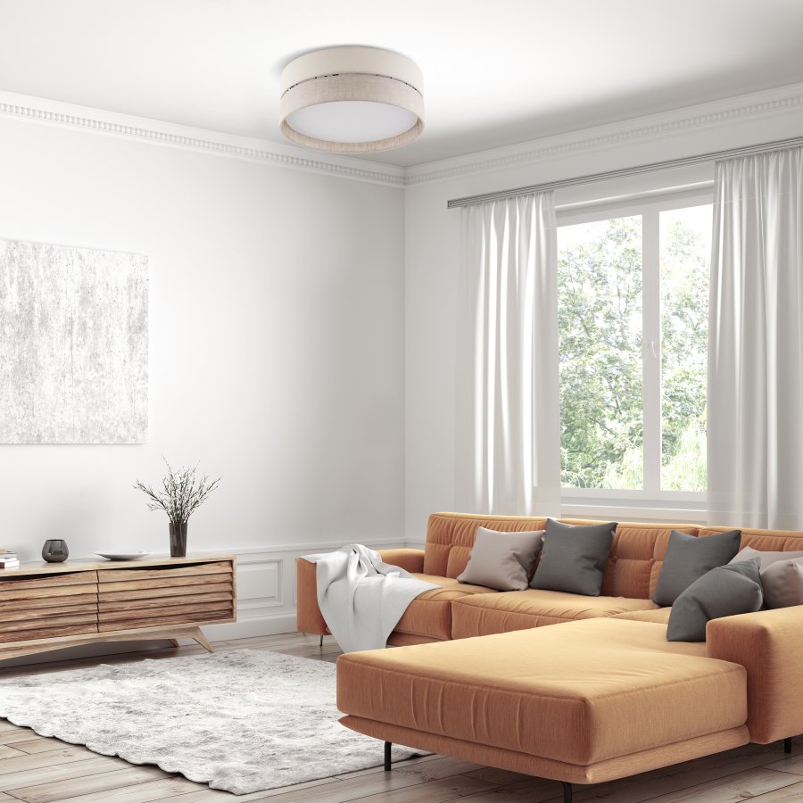 TK Eco loftlampe 450, rund - natur stof og hvid metal