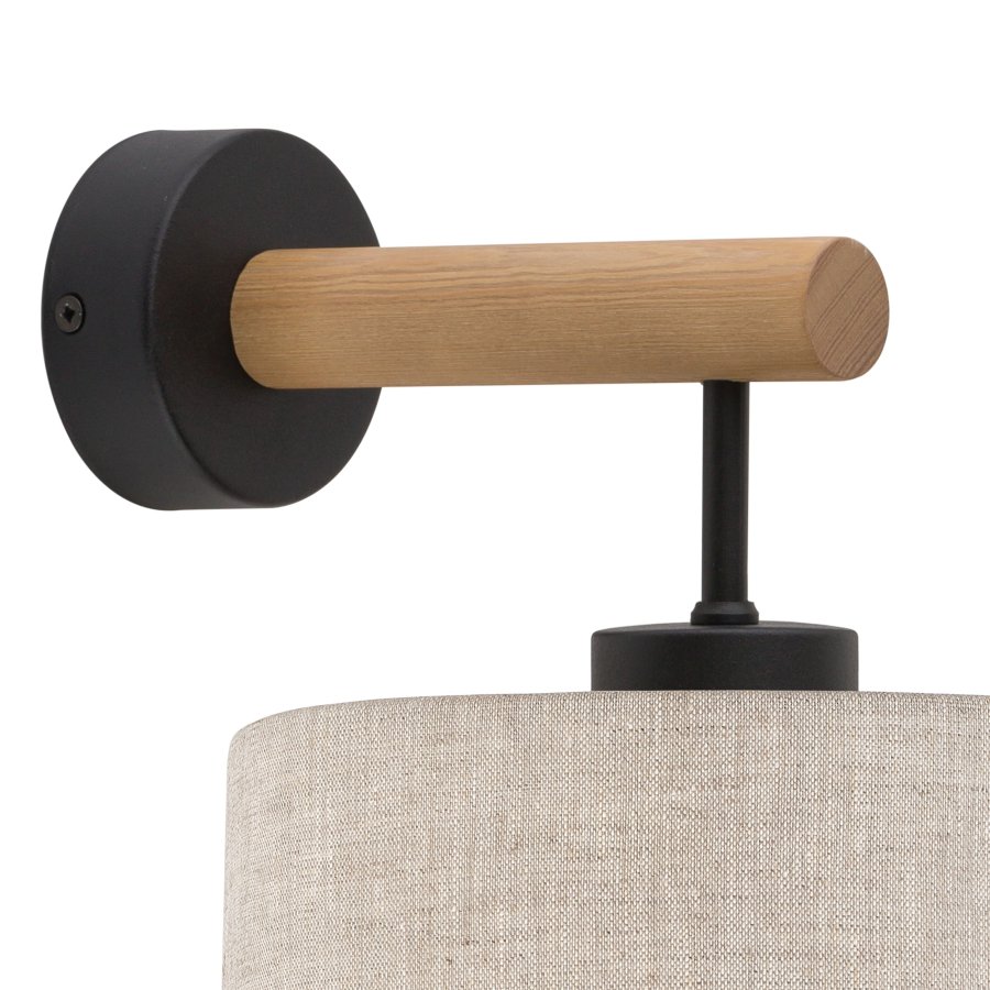 TK Eco vglampe, rund - natur stof, fyrretr og sort metal