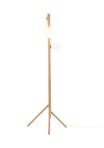 TK Ester gulvlampe, m. 3 skrme - hvid glas og natur fyrretr