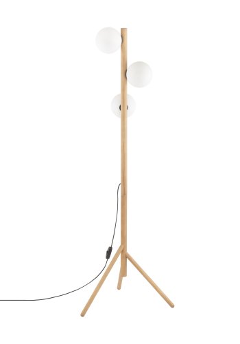 TK Ester gulvlampe, m. 3 skrme - hvid glas og natur fyrretr