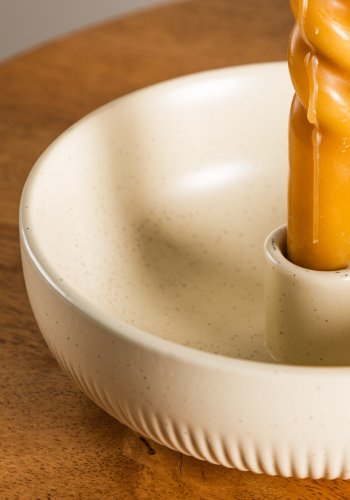 VENTURE DESIGN Posh lysestage, rund - beige/sorte prikker stentj (B18x6)