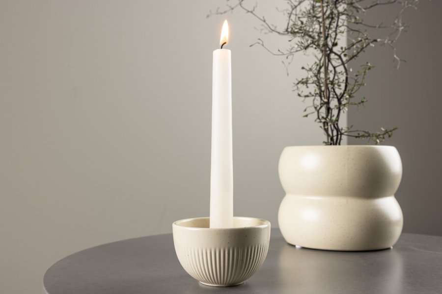 VENTURE DESIGN Posh lysestage, rund - beige/sorte prikker stentj (B9x6)