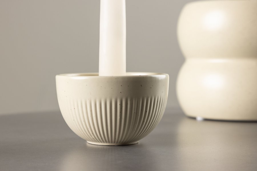 VENTURE DESIGN Posh lysestage, rund - beige/sorte prikker stentj (B9x6)