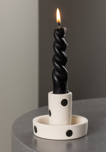 VENTURE DESIGN Ceco lysestage, rund - hvid/sorte prikker stentj (B11xH6)