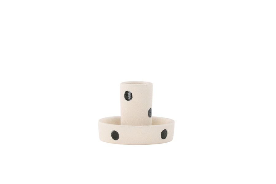 VENTURE DESIGN Ceco lysestage, rund - hvid/sorte prikker stentj (B11xH6)