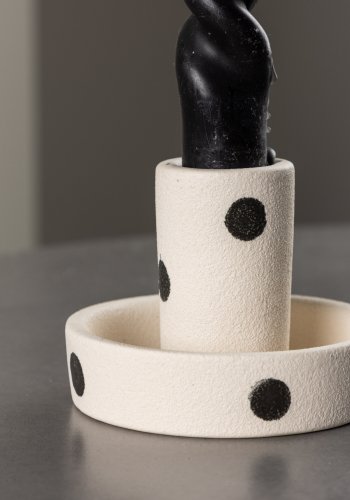 VENTURE DESIGN Ceco lysestage, rund - hvid/sorte prikker stentj (B11xH6)