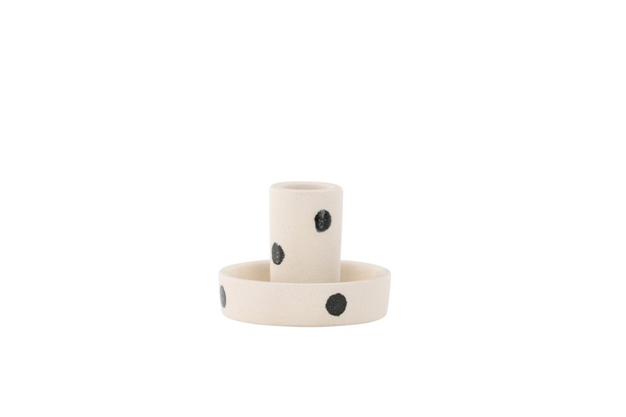 VENTURE DESIGN Ceco lysestage, rund - hvid/sorte prikker stentj (B11xH6)