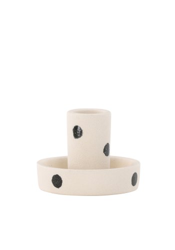 VENTURE DESIGN Ceco lysestage, rund - hvid/sorte prikker stentj (B11xH6)