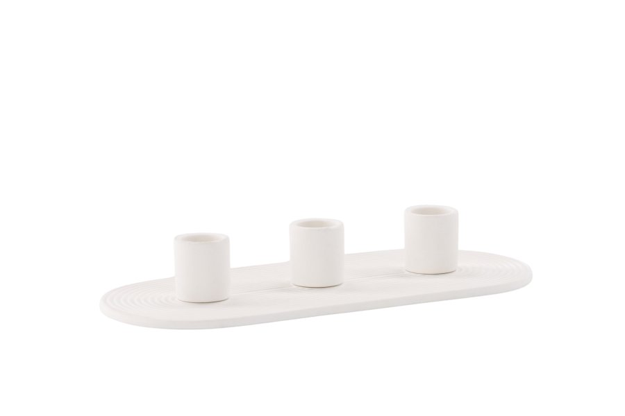 VENTURE DESIGN Dian lysestage, oval - hvid farve ler (4x24x10,5)