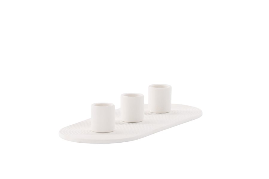 VENTURE DESIGN Dian lysestage, oval - hvid farve ler (4x24x10,5)