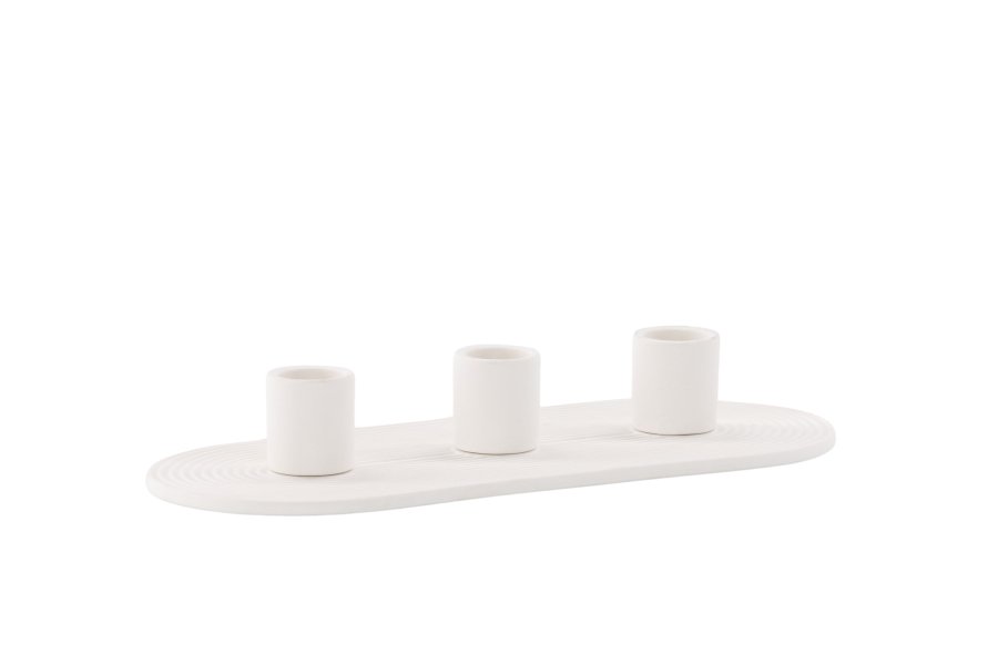 VENTURE DESIGN Dian lysestage, oval - hvid farve ler (4x24x10,5)