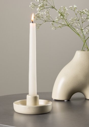 VENTURE DESIGN Otis lysestage, rund - beige/sorte prikker stentj (11xH5)