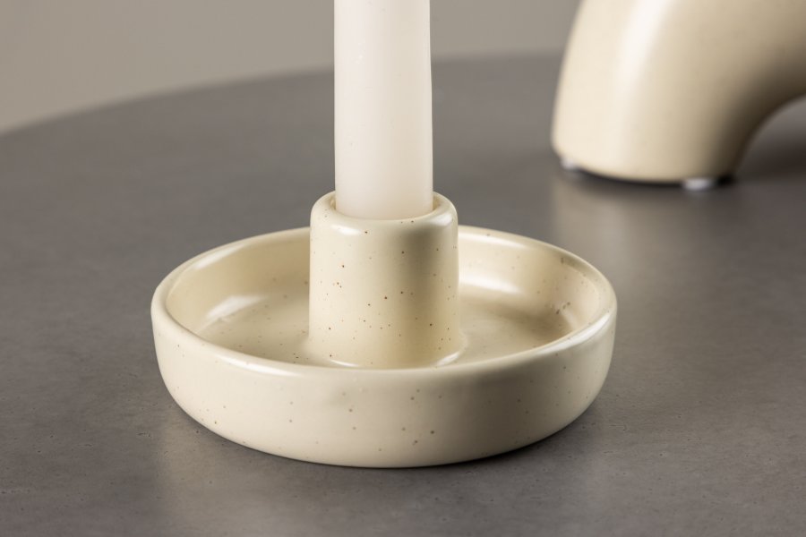 VENTURE DESIGN Otis lysestage, rund - beige/sorte prikker stentj (11xH5)