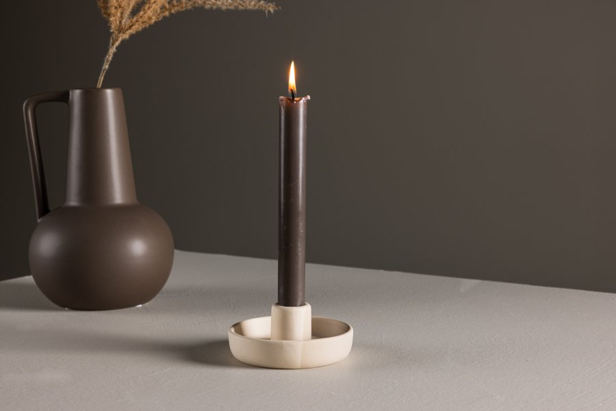 VENTURE DESIGN Otis lysestage, rund - beige/gr stentj (B11xH5)