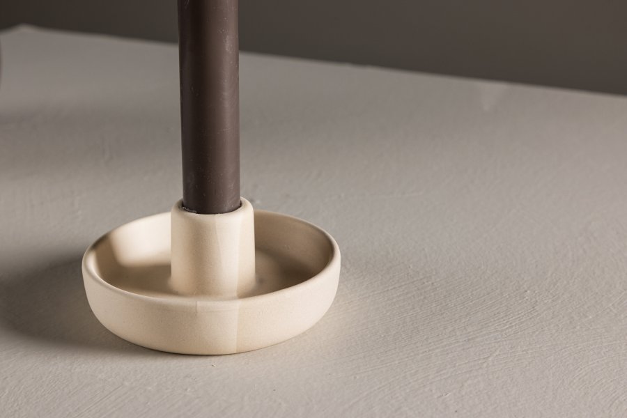 VENTURE DESIGN Otis lysestage, rund - beige/gr stentj (B11xH5)