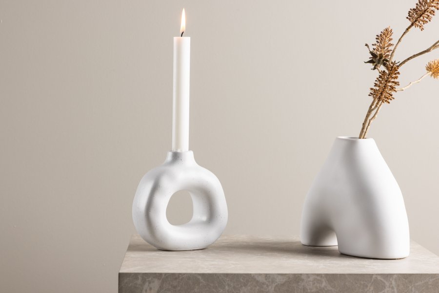 VENTURE DESIGN Judi lysestage - hvide/sorte prikker stentj (13x6x13H)