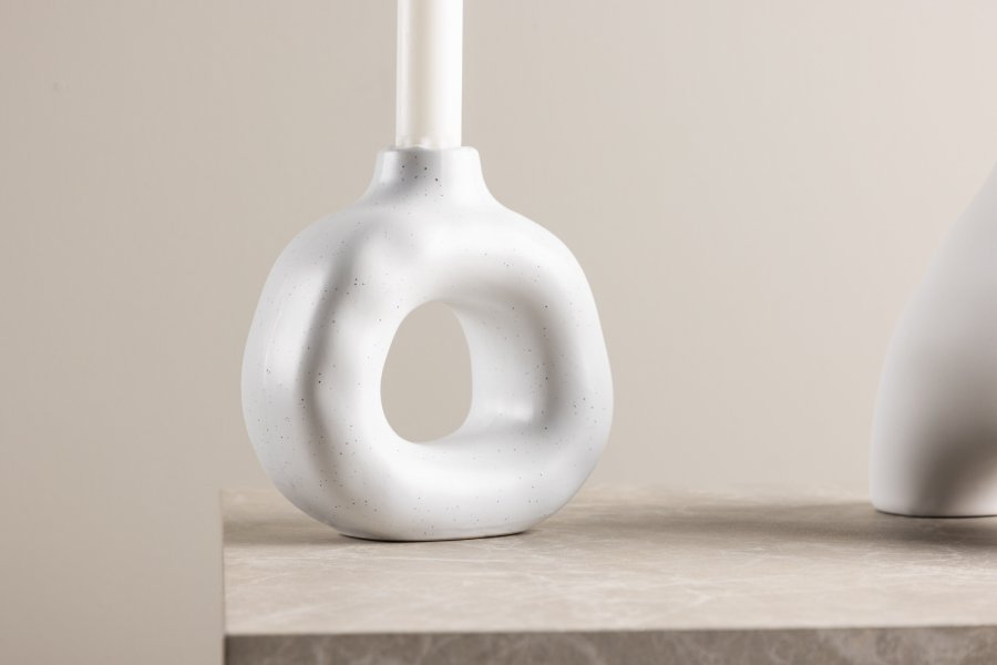 VENTURE DESIGN Judi lysestage - hvide/sorte prikker stentj (13x6x13H)