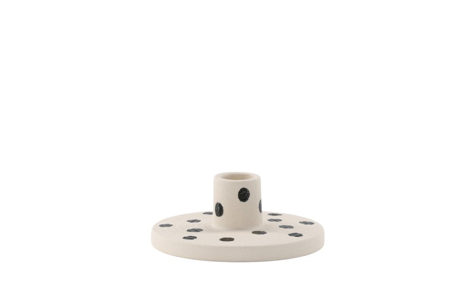 VENTURE DESIGN Bette lysestage, rund - hvid/sorte prikker stentj (B12xH5)